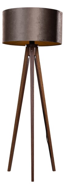 Lampada da terra a treppiede in legno di noce con paralume in velluto marrone 50 cm - Tripod Classic