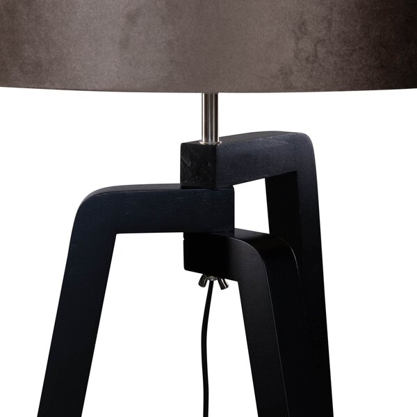 Lampada da Terra Nera con Paralume in Velluto Marrone 50cm - Puros