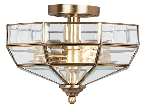 Lampada A Soffitto Contemporanea Old Park Ottone Antico Vetro 2 Luci E27