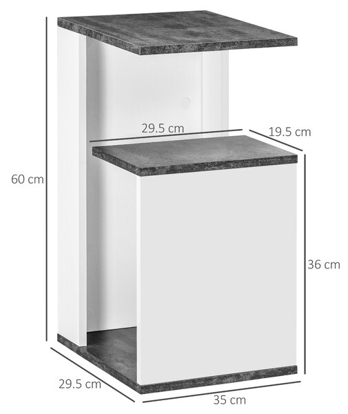 HOMCOM Comodino Bianco con Ripiano Aperto Design Irregolare in Legno, Comodino Camera da Letto, 35x29.5x60cm, Grigio e Bianco | Aosom Italy