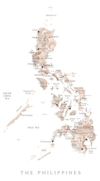 Mappa Map of the Philippines in neutral watercolor, Blursbyai