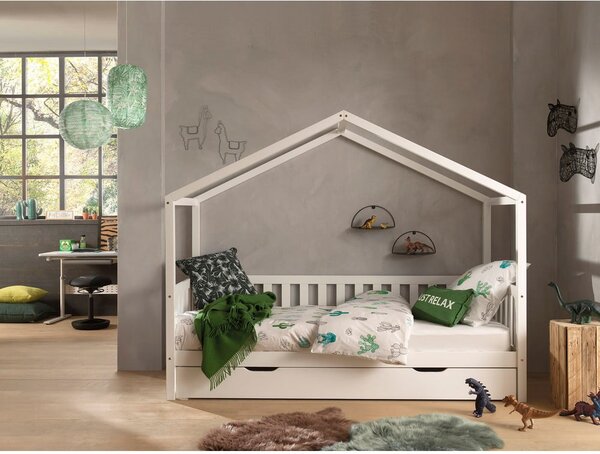Letto per bambini in legno di pino bianco con letto estraibile e contenitore 90x200 cm DALLAS - Vipack