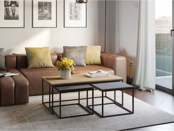 Set di 3 tavolini in colore grigio-naturale 60x110 cm Camelia - Marckeric