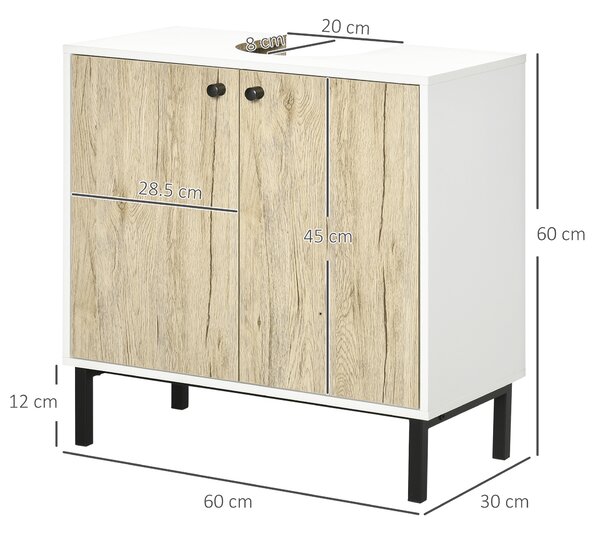 Kleankin Mobile Bagno Sotto Lavabo a 2 Ante con Ripiano Interno in Truciolato e Acciaio, 60x30x60 cm, Bianco e Rovere|Aosom