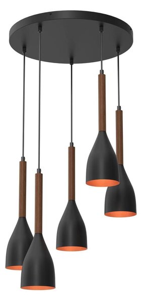Lampadario a sospensione con filo MUZA 5xE27/15W/230V nero/marrone/rame/faggio