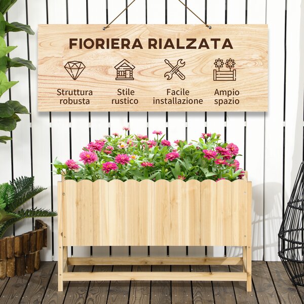 Outsunny Fioriera da Esterno Verticale in Legno con Foro di Drenaggio e Rivestimento Interno, 86x30x50 cm|Aosom