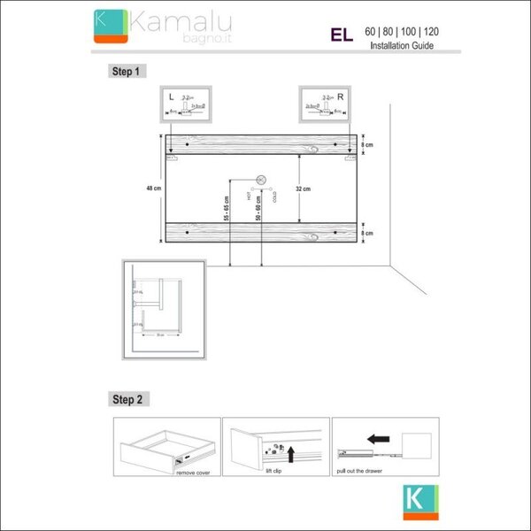 Mobile bagno sospeso 100cm rovere effetto cannettato con lavabo incasso KDS-100L - KAMALU