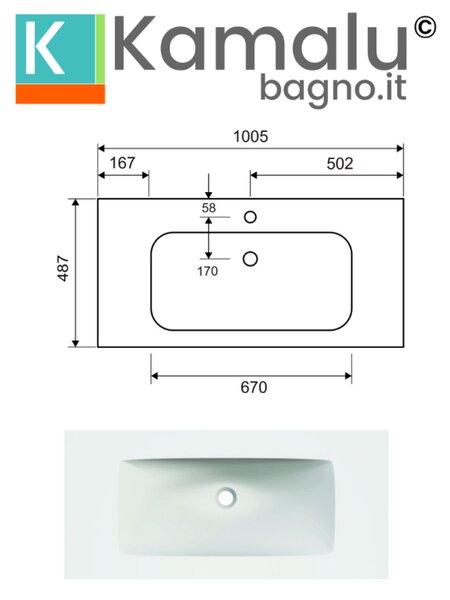 Mobile bagno sospeso 100cm rovere effetto cannettato con lavabo incasso KDS-100L - KAMALU