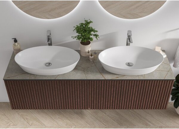 Mobile bagno sospeso 160cm cannettato piano grigio KDS-160P - KAMALU