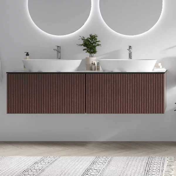 Mobile bagno sospeso 160cm cannettato piano grigio KDS-160P - KAMALU