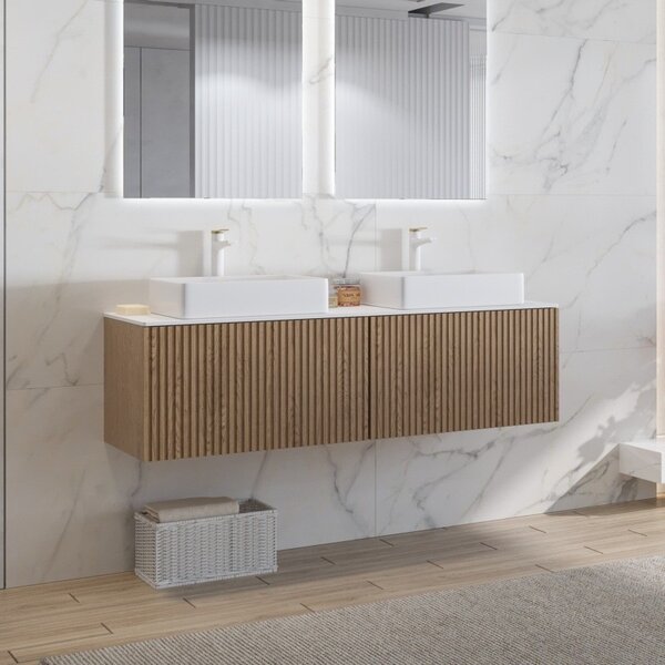 Mobile bagno sospeso 140cm rovere cannettato KDS-140SF - KAMALU