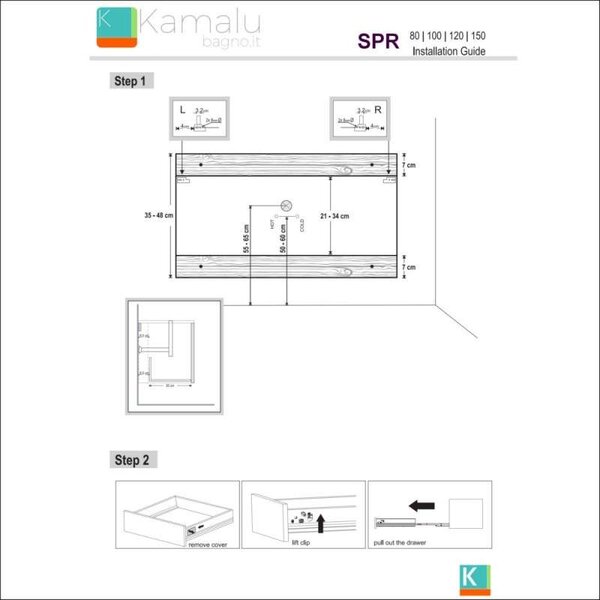 Mobile bagno 150 cm bicolore con 2 cassetti scorrevoli SPR-150C - KAMALU