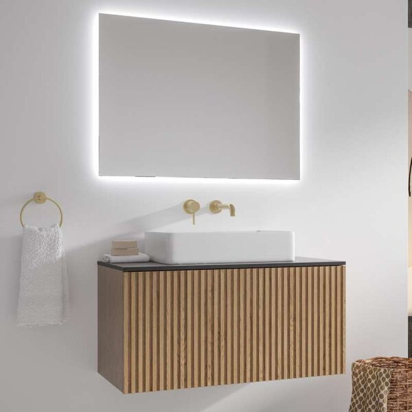 Mobile bagno sospeso 80cm rovere effetto cannettato KDS-80P - KAMALU