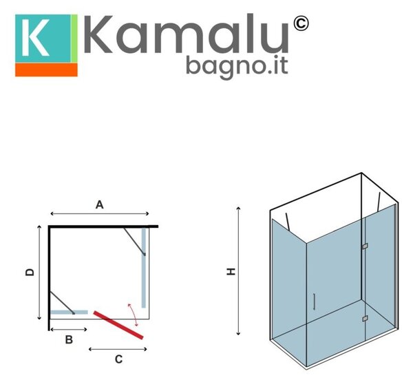 Box doccia 90x70 anta battente sul lato 90 e laterale fisso da 70cm KT5000 - KAMALU