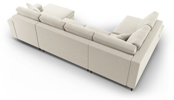 Divano angolare beige allungabile e con contenitore (con penisola a sinistra/a U) con rivestimento in velluto Kyoto – Cosmopolitan Design