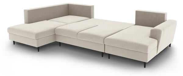 Divano angolare beige allungabile e con contenitore (con penisola a sinistra/a U) con rivestimento in velluto Kyoto – Cosmopolitan Design