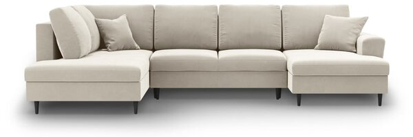 Divano angolare beige allungabile e con contenitore (con penisola a sinistra/a U) con rivestimento in velluto Kyoto – Cosmopolitan Design