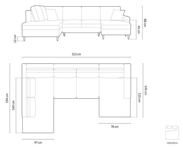 Divano angolare beige allungabile e con contenitore (con penisola a sinistra/a U) con rivestimento in velluto Kyoto – Cosmopolitan Design