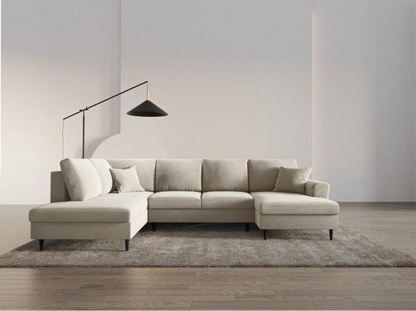 Divano angolare beige allungabile e con contenitore (con penisola a sinistra/a U) con rivestimento in velluto Kyoto – Cosmopolitan Design