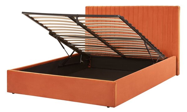 Letto con contenitore velluto arancione 140 x 200 cm Testata imbottita camera da letto elegante Beliani