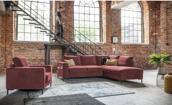 Divano letto angolare in velluto rosa (angolo destro) Lofty Lilly - Miuform