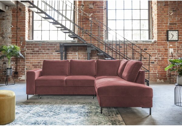 Divano letto angolare in velluto rosa (angolo destro) Lofty Lilly - Miuform