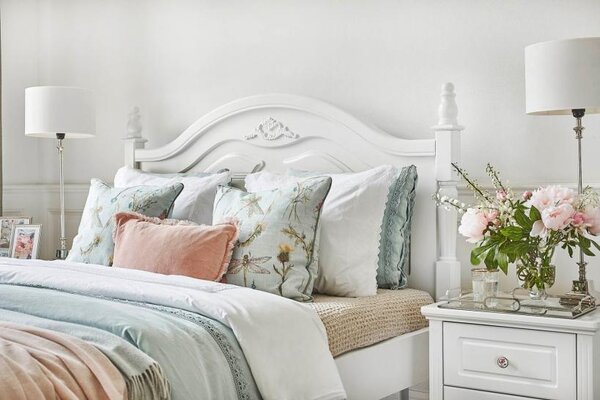 Letto alla francese in legno bianco provenzale bianco 140x200 Princess 886