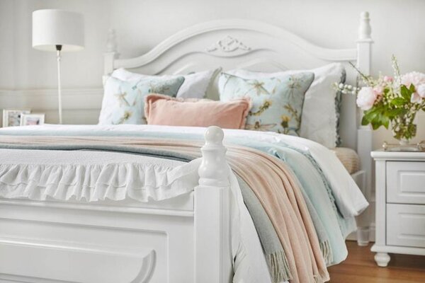 Letto alla francese in legno bianco provenzale bianco 140x200 Princess 886