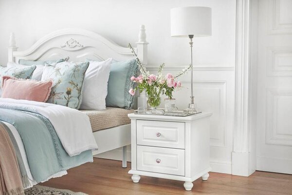 Letto alla francese in legno bianco provenzale bianco 140x200 Princess 886
