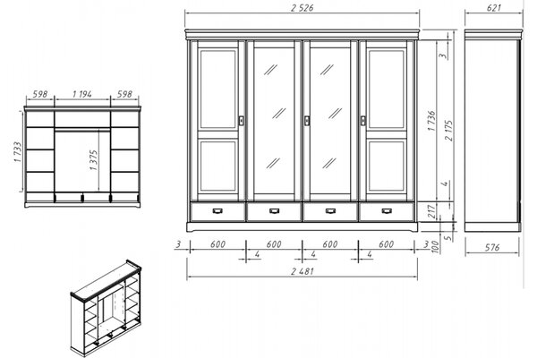 Armadio shabby toscano legno massello di pino bianco 4 ante