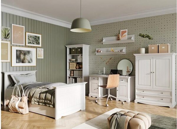 Letto shabby chic in legno bianco singolo pino massello 90x 200