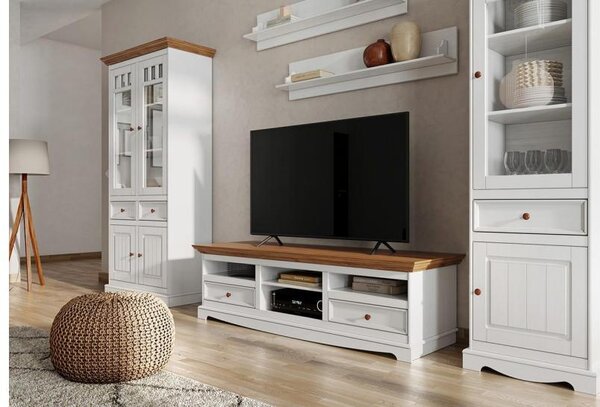 Appendiabiti Mensola Vintage Con 5 Cassetti E Ganci - In Legno Di Paulonia, Colore Bianco, Già Montato