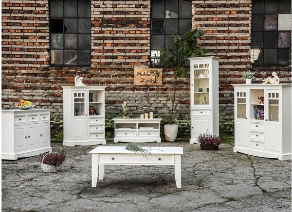 Tavolino rettangolare shabby chi legno massello di pino bianco