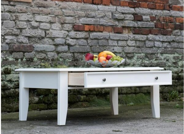 Tavolino rettangolare shabby chi legno massello di pino bianco