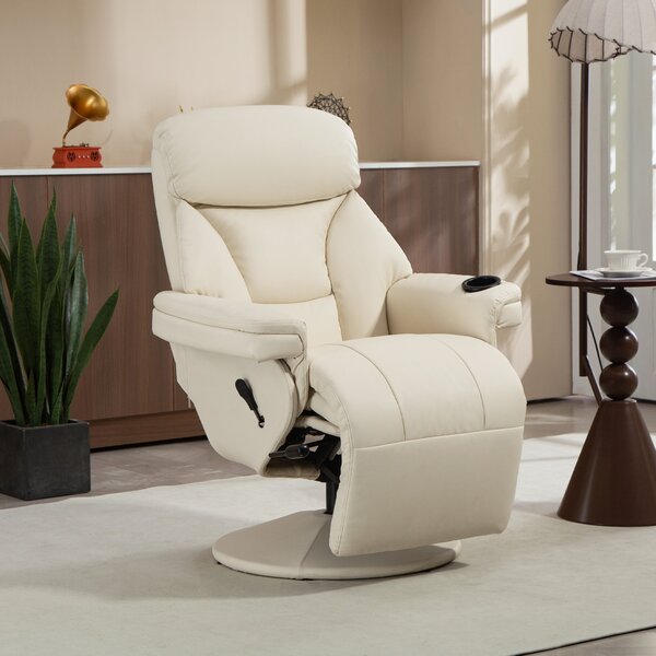 HOMCOM Poltrona relax reclinabile con tasca laterale e portabicchiere, Crema | Aosom Italy