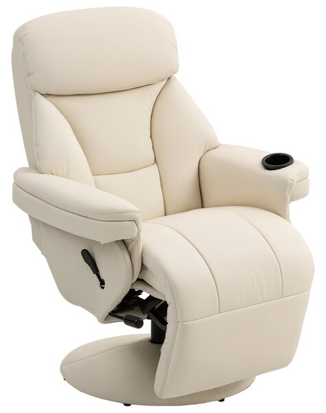 HOMCOM Poltrona relax reclinabile con tasca laterale e portabicchiere, Crema | Aosom Italy