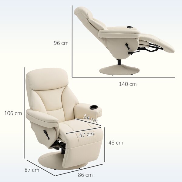 HOMCOM Poltrona relax reclinabile con tasca laterale e portabicchiere, Crema | Aosom Italy