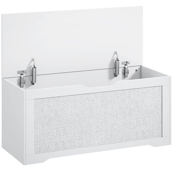 HOMCOM Baule contenitore 136 L con pannello in rattan e coperchio, 100x40x45 cm, Bianco | Aosom Italy