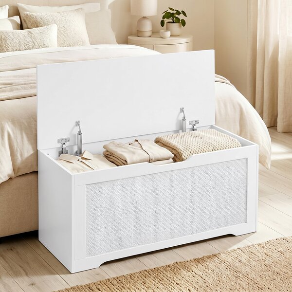 HOMCOM Baule contenitore 136 L con pannello in rattan e coperchio, 100x40x45 cm, Bianco | Aosom Italy