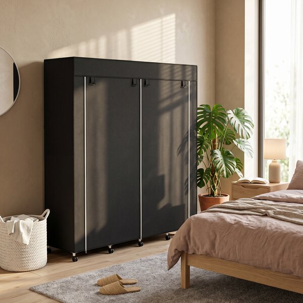 HOMCOM Armadio in tessuto con 10 scomparti, ruote e barre appendiabiti, Nero | Aosom Italy