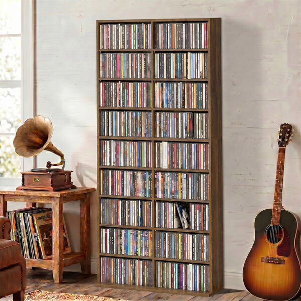 HOMCOM Scaffale CD/DVD con 18 scomparti e capacità 640 CD, Noce scuro | Aosom Italy