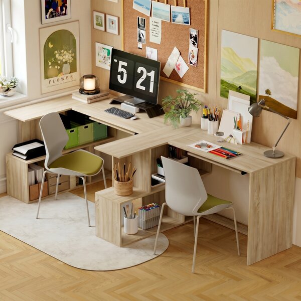 HOMCOM Scrivania angolare con ripiano tastiera e 4 vani, 120x100x76 cm, Legno | Aosom Italy