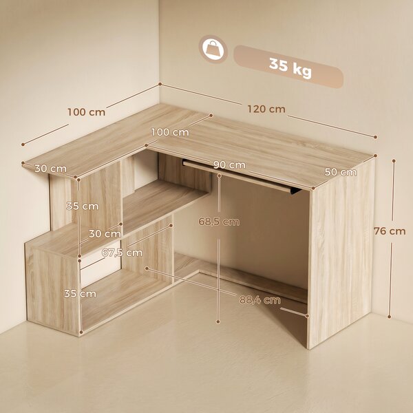 HOMCOM Scrivania angolare con ripiano tastiera e 4 vani, 120x100x76 cm, Legno | Aosom Italy