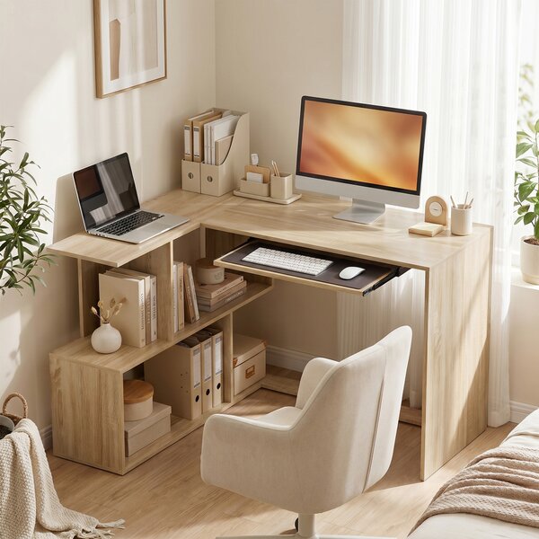 HOMCOM Scrivania angolare con ripiano tastiera e 4 vani, 120x100x76 cm, Legno | Aosom Italy