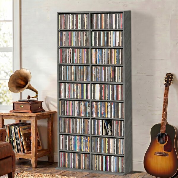 HOMCOM Scaffale CD/DVD con 18 scomparti e capacità 640 CD, Grigio chiaro | Aosom Italy