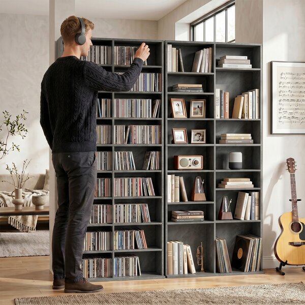 HOMCOM Scaffale CD/DVD con 18 scomparti e capacità 640 CD, Grigio chiaro | Aosom Italy