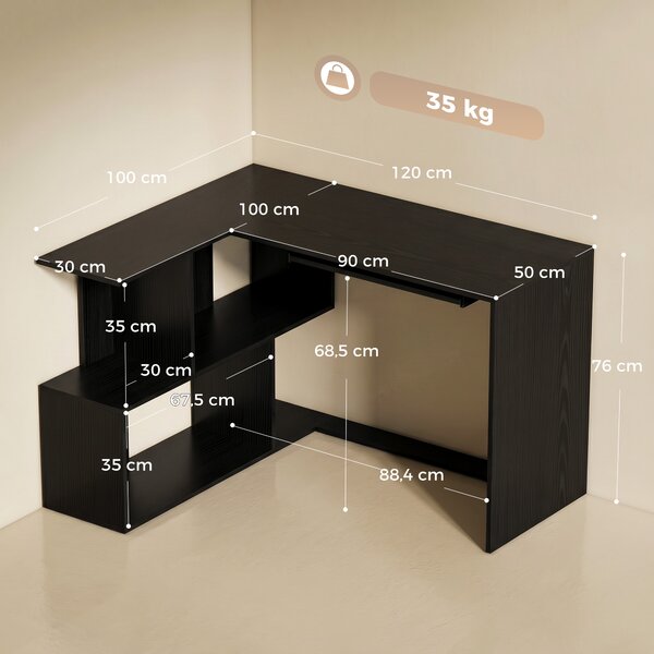 HOMCOM Scrivania angolare con ripiano tastiera e 4 vani, 120x100x76 cm Nero | Aosom Italy