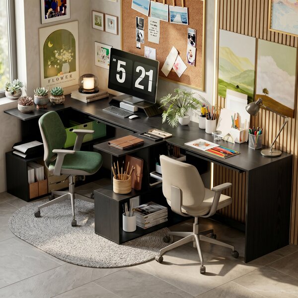 HOMCOM Scrivania angolare con ripiano tastiera e 4 vani, 120x100x76 cm Nero | Aosom Italy