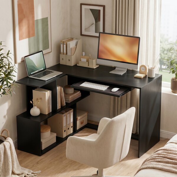 HOMCOM Scrivania angolare con ripiano tastiera e 4 vani, 120x100x76 cm Nero | Aosom Italy