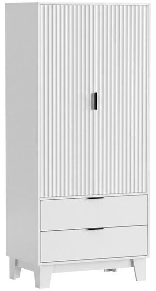 HOMCOM Armadio per camera con 2 ante soft-close, 2 cassetti e barra, 80x50x180 cm, Bianco | Aosom Italy